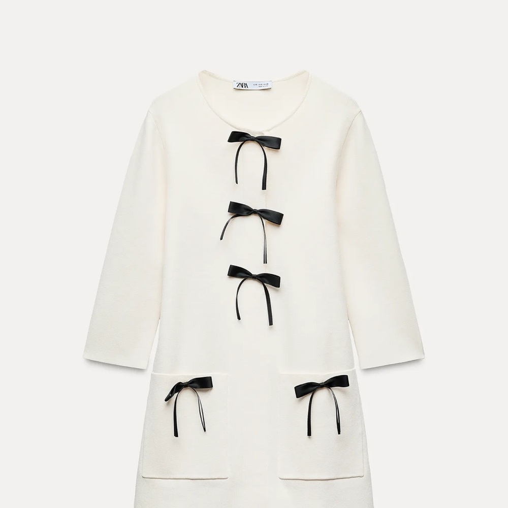 Zara Ivory Dress with Black Bow Details